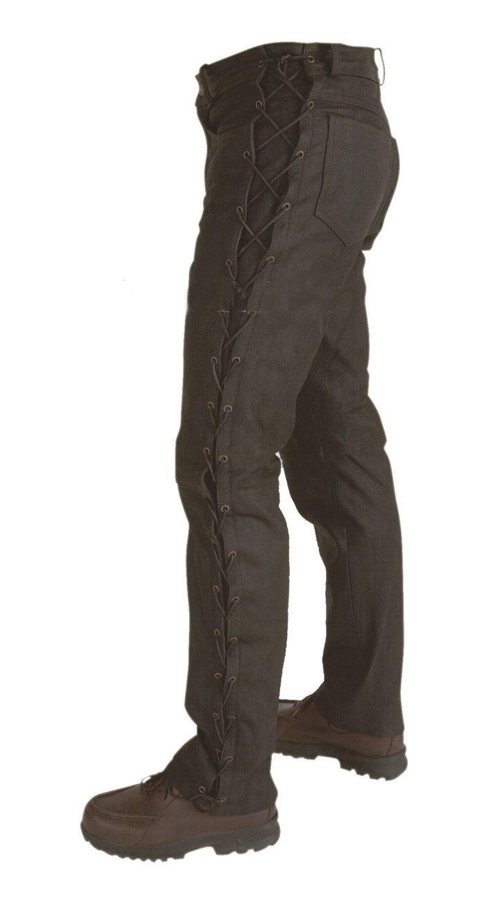 Pantalon cuir SKIPS-LACETS Marron